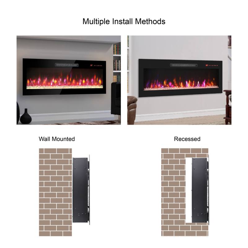 50, 60-Inch Built-In And Wall-Mounted Electric Fireplaces