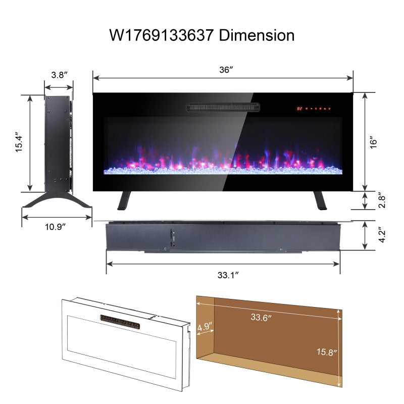 36,42-Inch Built-In Electric Fireplace