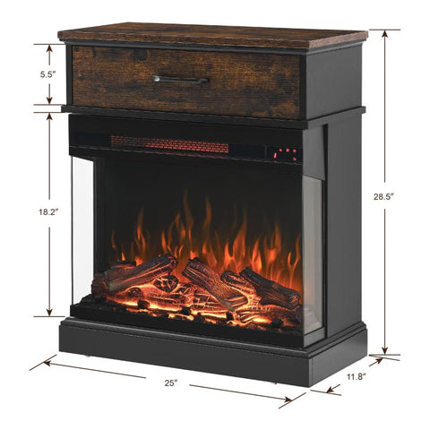 25-Inch Standing Side Table With Electric Fireplace