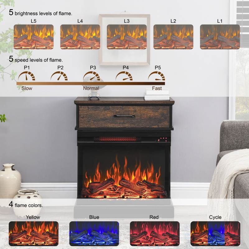 25-Inch Standing Side Table With Electric Fireplace