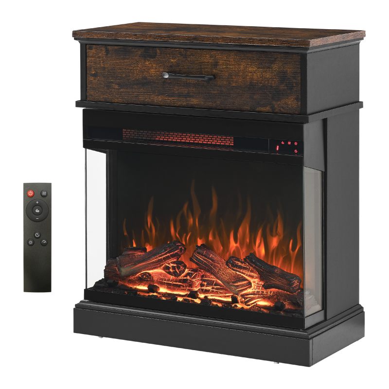 25-Inch Standing Side Table With Electric Fireplace