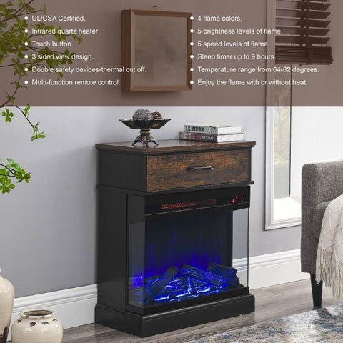 25-Inch Standing Side Table With Electric Fireplace